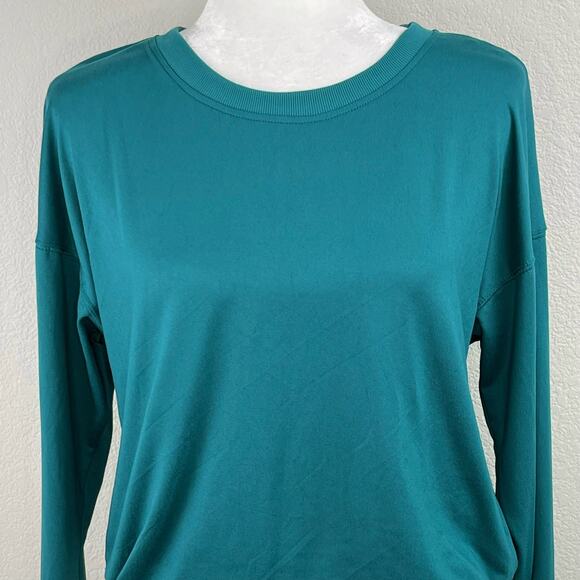 Bally Total Fitness Green Long Sleeve Cut Out Drawstring Back T-Shirt Medium - Picture 4 of 10